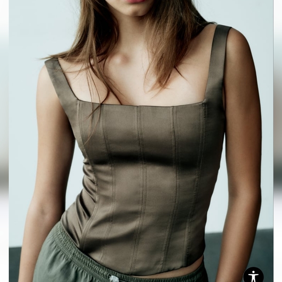 Zara Olive Green Crop Top - Picture 4 of 5